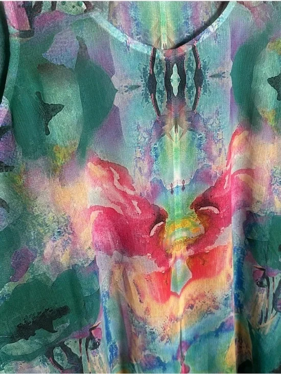 Soft Surroundings Waterflower Sleeveless Top Size Large Colorful Sheer Print - Picture 5 of 8